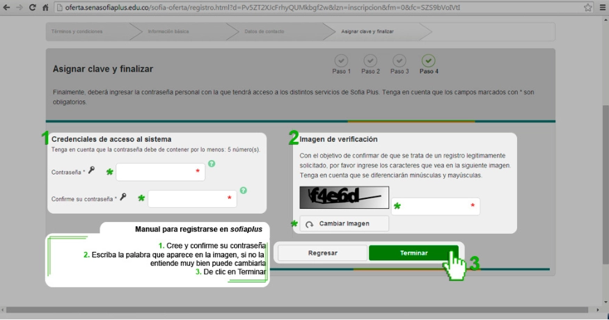 Asignar Contraseña y Finalizar - Registrarme en sofia plus