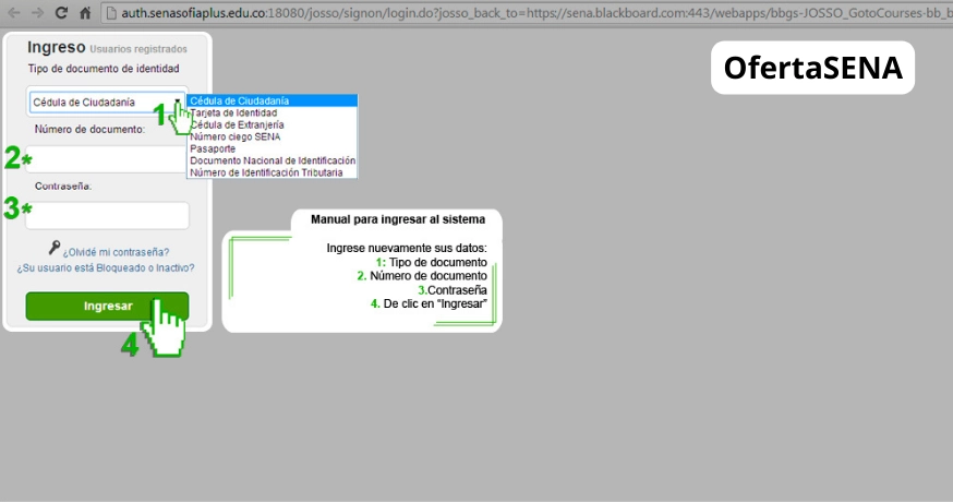 Como Ingresar a la Plataforma BLACKBOARD de Sofia Plus - Ingresar Nuevamente sus datos de acceso