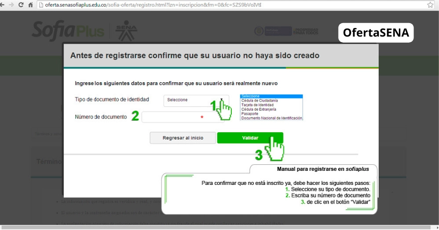 Registrarse en sofia plus - Verificar si el usuario no ha sido creado